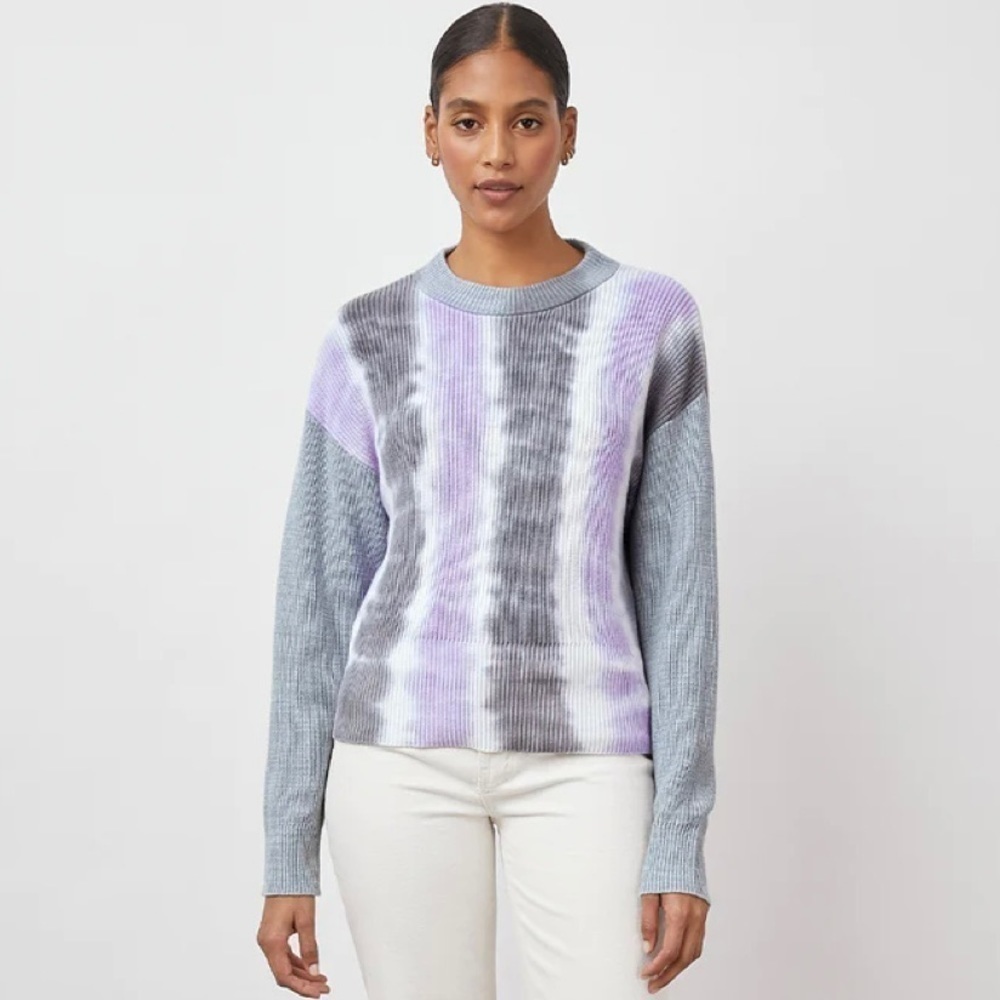 NEW Rails Karis Cotton Cashmere Rib Knit Pullover Sweater Aqua Tie Dye Small
